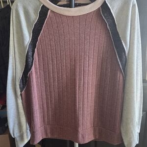 Sugarfox Pink and Gray Colorblock Shirt